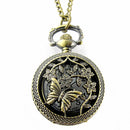 DEFFRUN Hollow Butterfly Flower Pattern Round Brown Quartz Pocket Watch