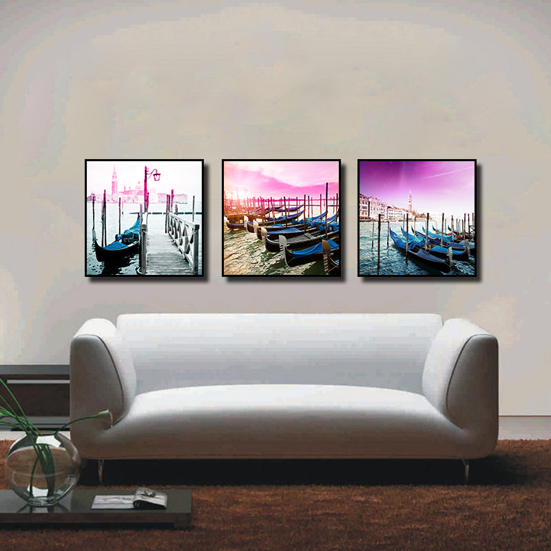 Miico Hand Painted Three Combination Decorative Paintings Shipside Wall Art For Home Decoration
