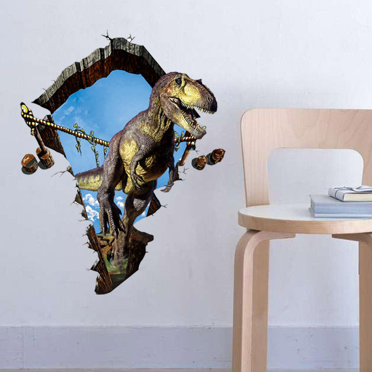 Miico Creative 3D Dinosaur Broken Wall Removable Home Room Decorative Wall Decor Sticker
