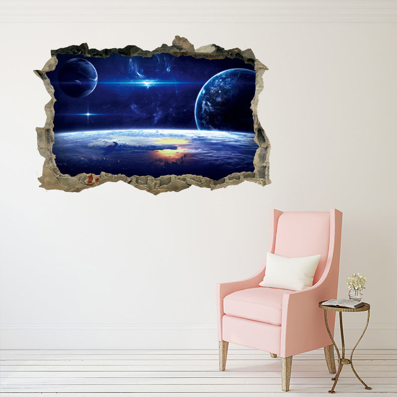 MIICO Creative 3D Universe Planet Broken Wall Removable Home Room Decorative Wall Decor Sticker