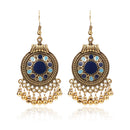 Vintage Ear Drop Earring Round Geometric Beads Tassels Dangle Earrings Ethnic Jewelry for Women