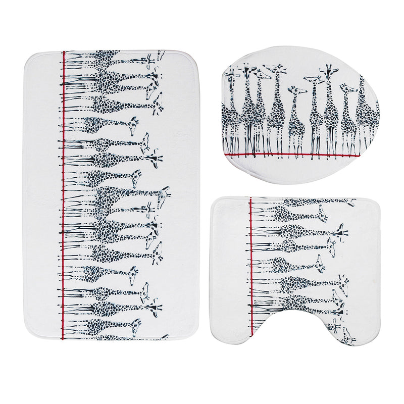 180x180cm Giraffe Bath Fabric Shower Curtains Waterproof Lid Toilet Cover Mat