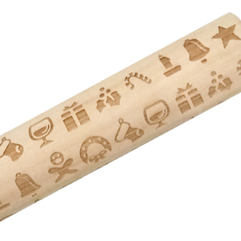 Loskii JM01687 Wooden Christmas Embossed Rolling Pin Dough Stick Baking Pastry Tool New Year Christmas Decoration