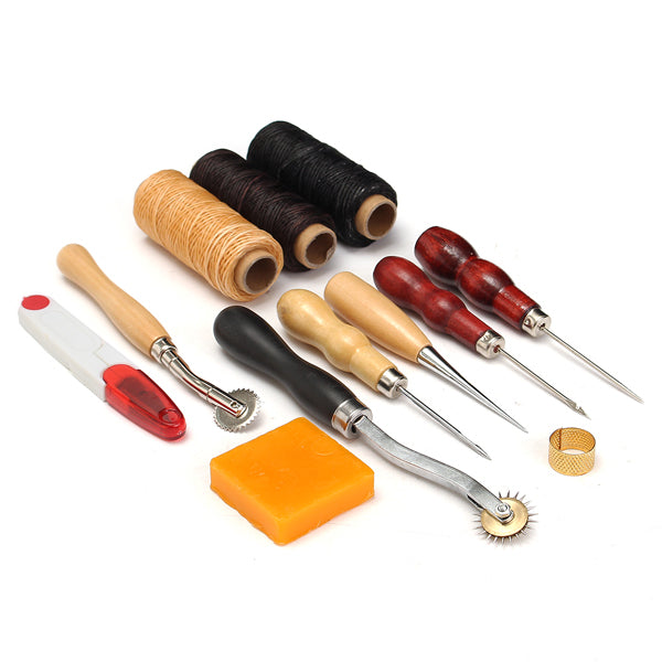 13pcs Wood Handle Leather Craft Tools Kit Leather Hand Sewing Tool Punch Cutter DIY Set