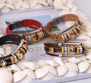 Retro Genuine Leather Wristband Bangle Punk Rhinestone Bead Bracelet for Women