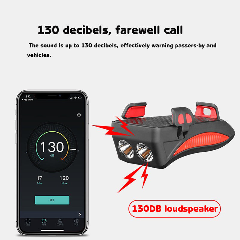 4-6.3inch Phone Holder 130db Rack Horn Waterproof USB Rechargeable Quakeproof Headlight 4000mah