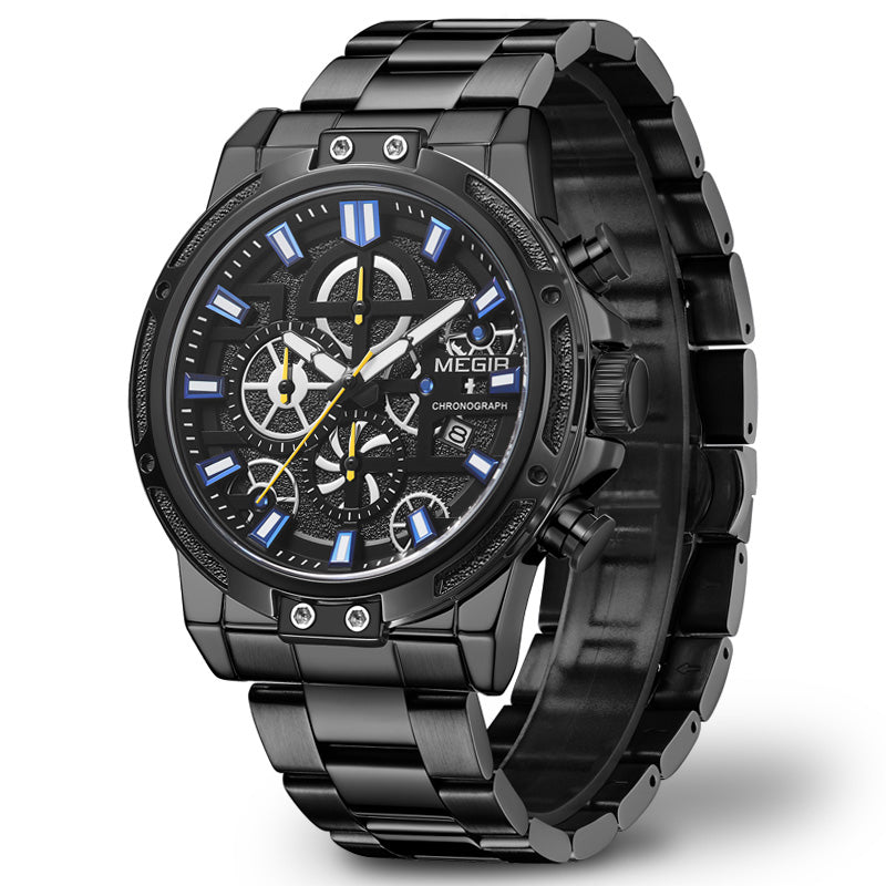 MEGIR 2108 Luxury Big Dial Chronograph Business Style Stainless Steel Men Watch Quartz Watch