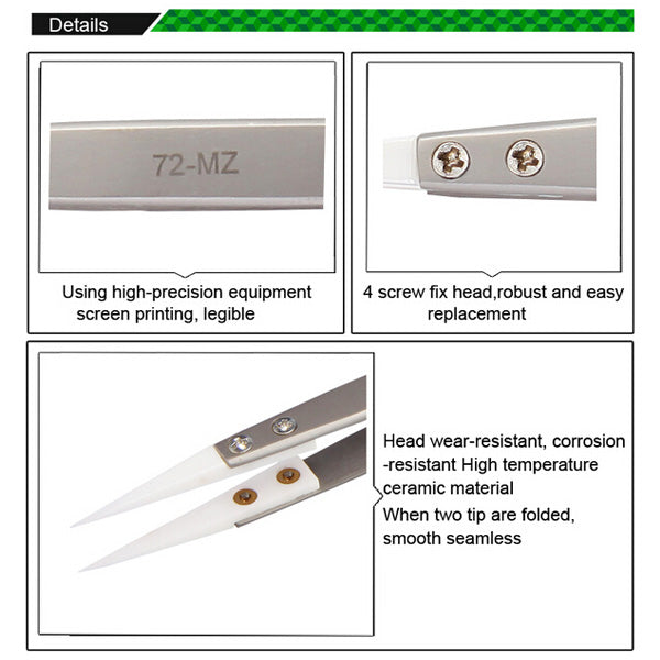 BEST BST-72-MZ Non-inductive Ceramic Stainless Steel Handle Tweezer