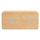 Wooden LED Digital Alarm Clock Dual Voice Control Calendar Thermometer