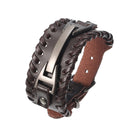 Punk Genuine Leather Bangle Chain Handmade Alloy Woven Wide Adjustable Men Bracelet