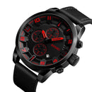 SKMEI 1309 Men Watch Fashion Leather Strap Three Smal Dials Stopwatch Male Quartz Wrist Watch