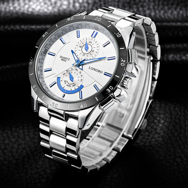 LONGBO 8833 Stainless Steel Band Fashion Business Style Luminous Display Men Quartz Watch