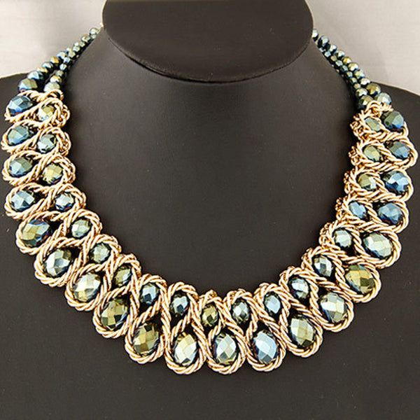 Women Multicolor Crystal Charm Gold Exaggerated Bib statement Necklace Jewelry Gift