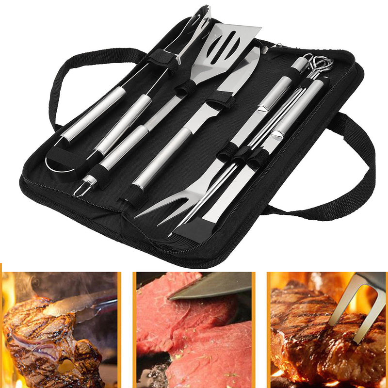 10Pcs Picnic BBQ Barbecue Tool Set Stainless Steel Grill Tableware Accessories