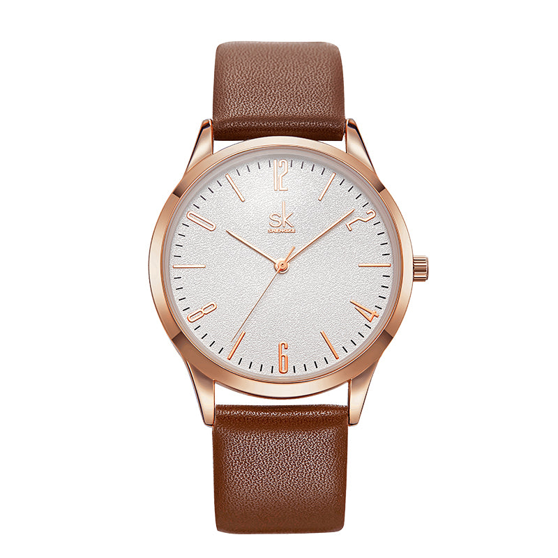 SHENGKE SK K9003 Couple Leather Simple Dial Elegant Ultra-thin Case Men Women Quartz Watch