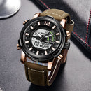 MEGIR 2089 Military Sport Style LED Chronograph Luminous Dual Display Digital Watch Leather Men Wrist Watch