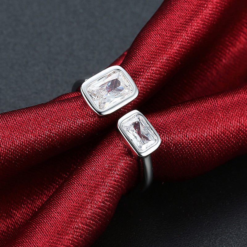 INALIS Platinum Plated Square Rhinestone Ring Opening Finger Rings