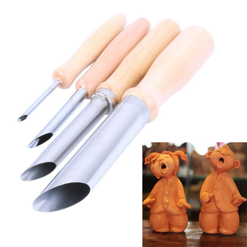 4 Pcs DIY Round Hole Carving Clay Sculpting Hand Chisel Woodworking Craft Crafts Tool