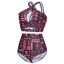 Sexy Women Big Large Fat High Waist Swimsuit Printing Cross Plus Size Bikini Set