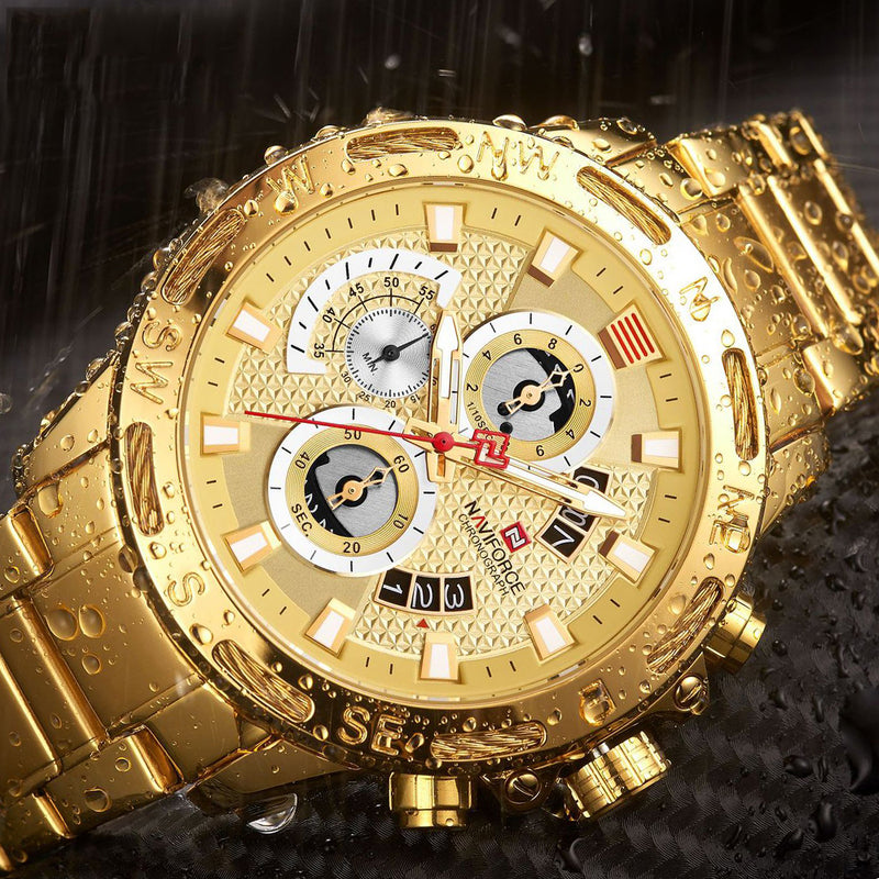 NAVIFORCE 9165 Multifunction Luminous Hand Dual Display Watch Full Steel Quartz Watch