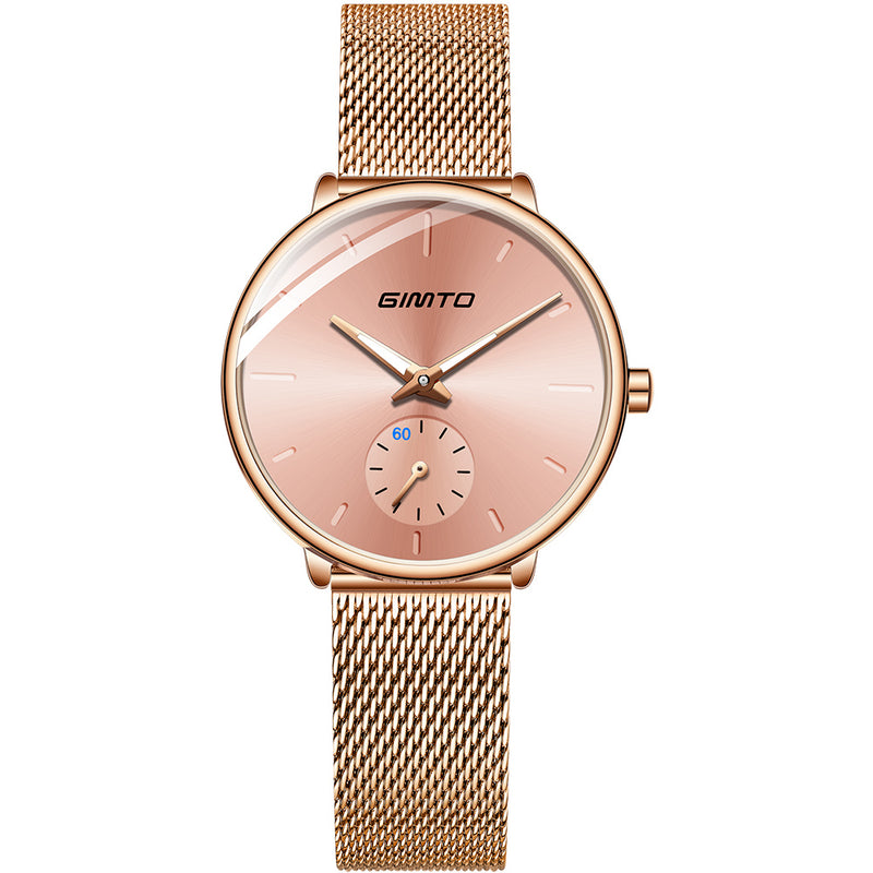 GIMTO GM270 Simple Two-pin Design Dial Rose Gold Mesh Steel Strap Fashion Women Quartz Watch