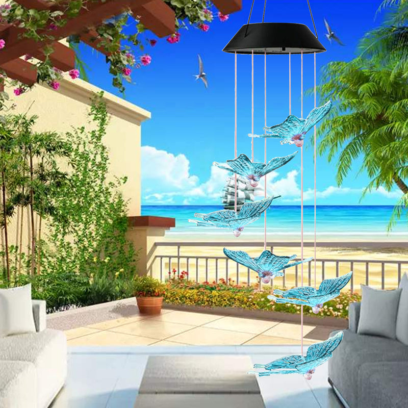 Solar LED Hanging Light Butterfly Wind Chimes Home Garden Outdoor Lamp Decorations