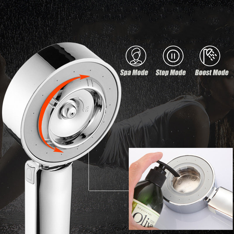 3 Modes Double Sided Shower Head Water Spray Sprinkler Automatic Booster Bathroom Powerful Energy Water Saving Shampoo Shower Gel Storage Showerhead G1/2