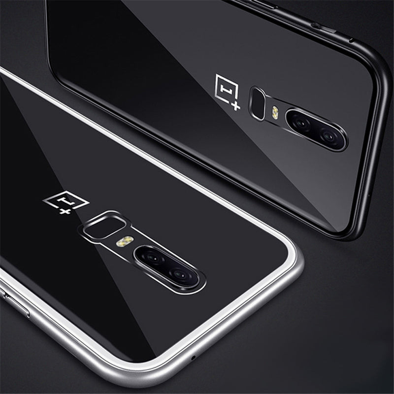 Bakeey Magnetic Adsorption Metal Frame Temerped Glass Back Cover Protective Case For OnePlus 6T