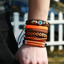 6 Pcs Vintage Bangle Bracelets Set Stretch Multi Row Leather Adjustable Multilayer Bracelet