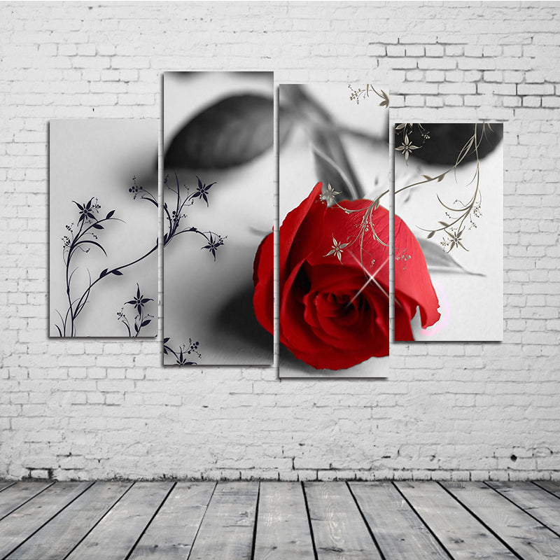 Miico Hand Painted Four Combination Decorative Paintings Botanic Rose Wall Art For Home Decoration