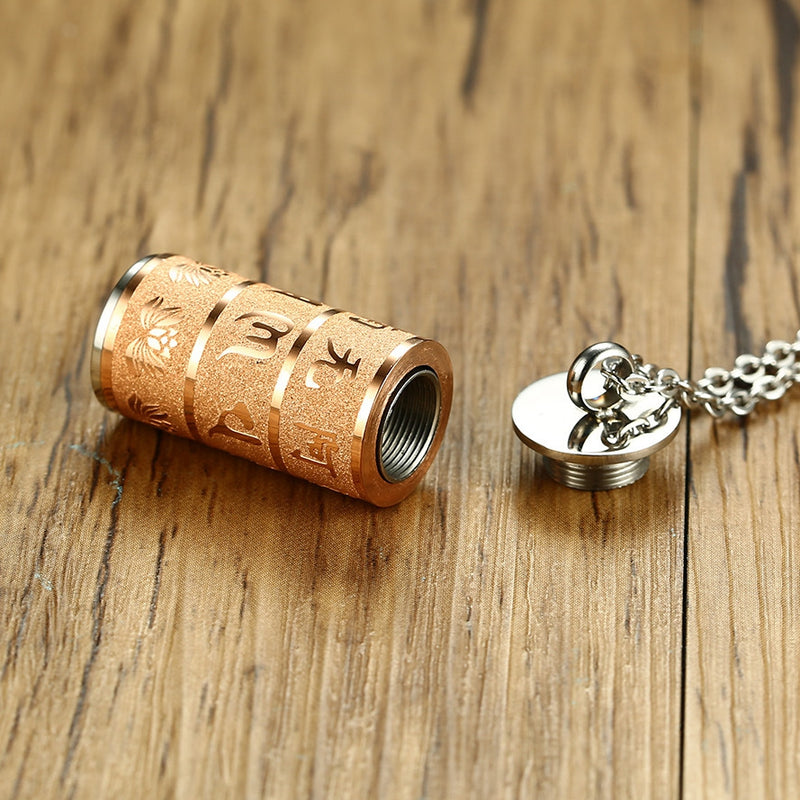Buddhist Six-Word Mantra Stainless Steel Ash Holder Perfume Box Memorial Cremation Urn Necklaces