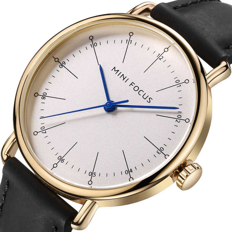 MINI FOCUS MF0056G Genuine Leather Quartz Watches Casual Style Analog Men Wrist Watch