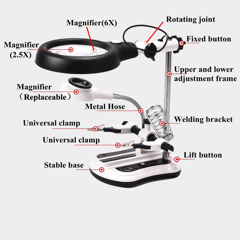 10X Soldering Magnifier Desk Lamp Repair Clamp Desktop Magnifying Glasses with 18 LED Light