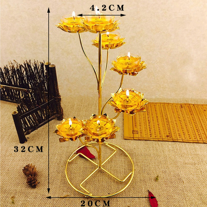 Ladder-Shaped Lotus Candle Holder Butter Lamp Candles Stainless Steel Material For Buddhism Pray Buddhist