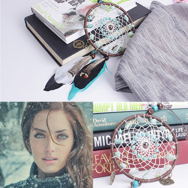 Green Beads Dream Catcher Wind Chimes Lace Style Feather Pendant Ornaments Handmade Decorations