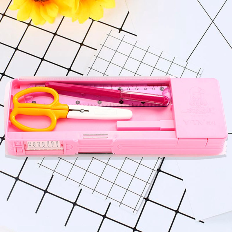 Plastic Cartoon Fancy Stationery Multi-function Pen Box 2 Layer Double Open Multi-layer Pencil Case Holder Students Gift Office School Supplies