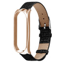 Metal Case Weave Texture Leather Watch Band Watch Strap Replacement for Xiaomi Miband 4