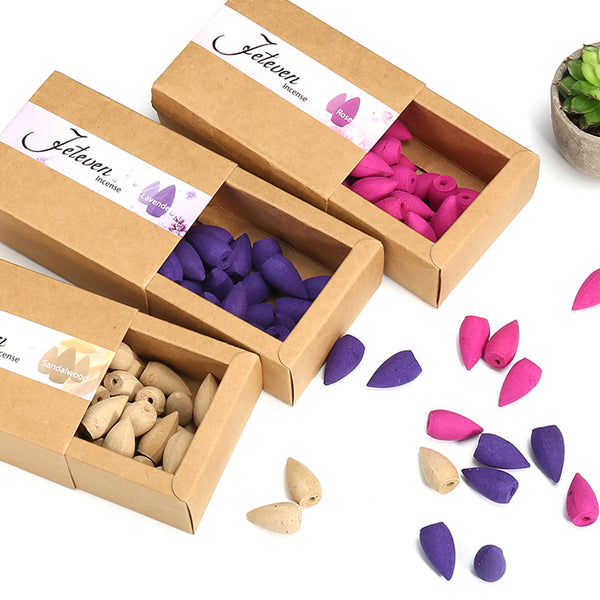 120pcs 3 Box Backflow Incense Cones Sandalwood Lavender Rose Mixed Natural Incense Stick Kitchen Incense Fragrant Cone Decorations