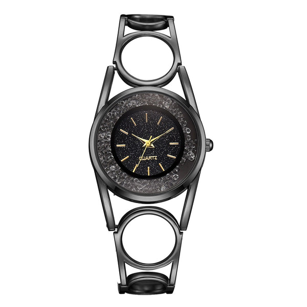 Hollow Circle Spacer Strap Simple Dial Flowing Crystal Case Fashion Women Quartz Watch