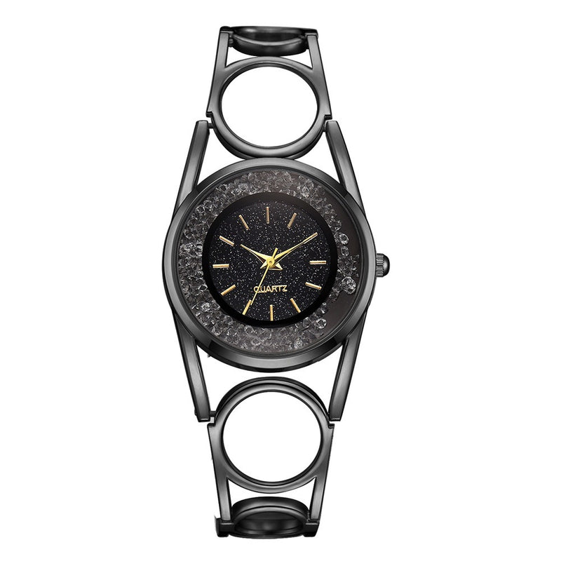 Hollow Circle Spacer Strap Simple Dial Flowing Crystal Case Fashion Women Quartz Watch