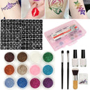 Glitter Powder Diamond 12 Color 111 Stencil Temporary Tattoo Kit Body Art Paint
