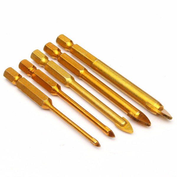 5pcs 3/4/6/8/10mm Titanium Coated Hex Shank Glass Drill Bit Set