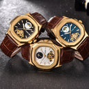 Gold Case Men Watch Moon Phase Business Style Leather Strap Automatic Mechanical Watch