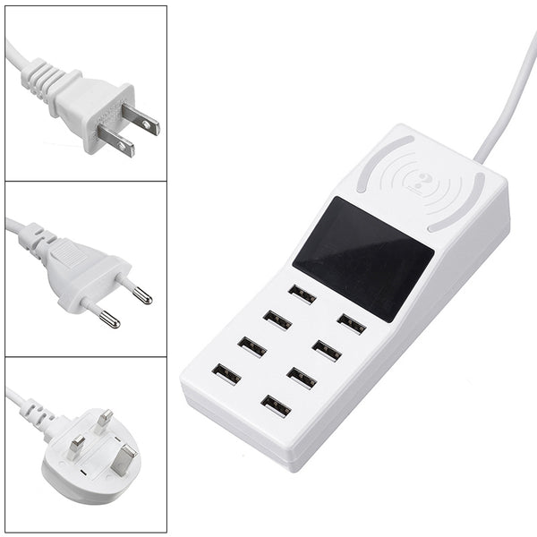 Upgrade Version Multiple USB Charger Intelligent 8-Port Desktop Charger Wireless Charger Charging Station Multi Port Travel Fast Wall Charger Hub Display Real-time Current