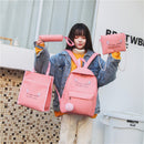 4 Pcs/Set Women Canvas Backpack Shoulder Bag Crossbody Bag Pencil Case Fashion Travel Laptop Bag Leisure Backpacks For Teenage Girls Cat Ear Letters Print School Bag
