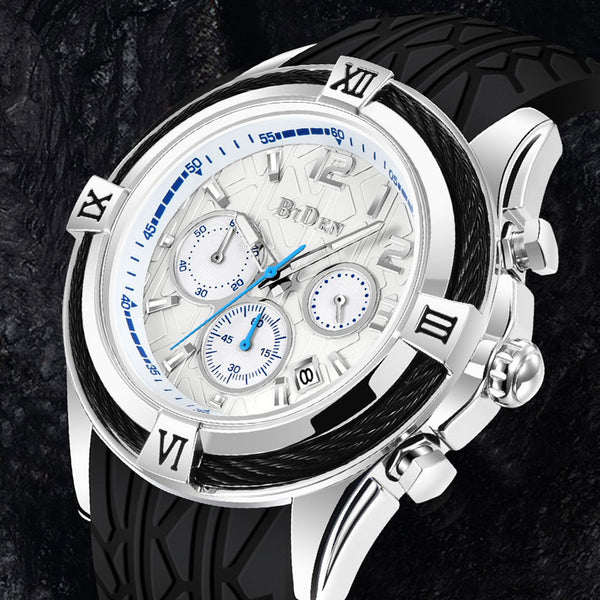 BIDEN 0316 Silicone Watch Band Men Wrist Watch Calendar Sport Quartz Watches