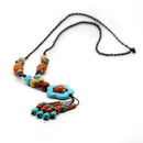 Ethnic Women's Long Necklace Vintage Handmade Ceramic Flower Wood Bead Tassel Necklaces Gift