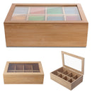 8 Compartments Wooden Tea Box Glass Top Lid Cover Container Teabags Display Storage Gift