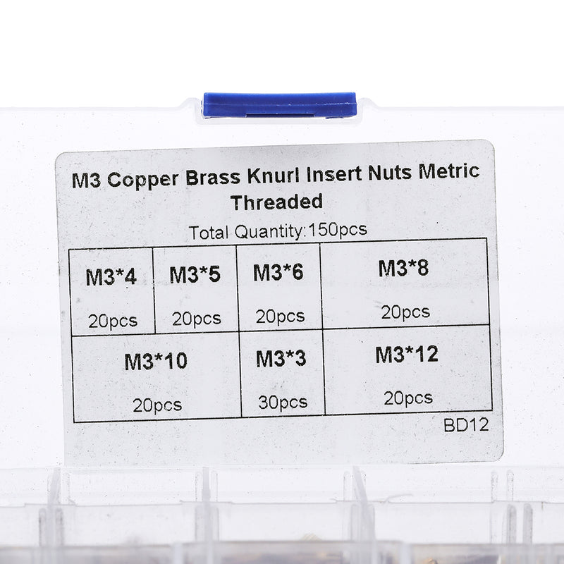 Suleve M3BN5 150Pcs M3 Knurled Brass Threaded Insert Nut Female Thread Embedment Nuts Assortment
