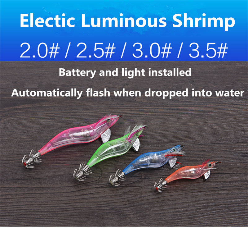 LEO 1pc 10/11/13cm LED Wooden Shrimp Fishing Lure Luminous Squid Jig Hard Bait Fishing Tackle